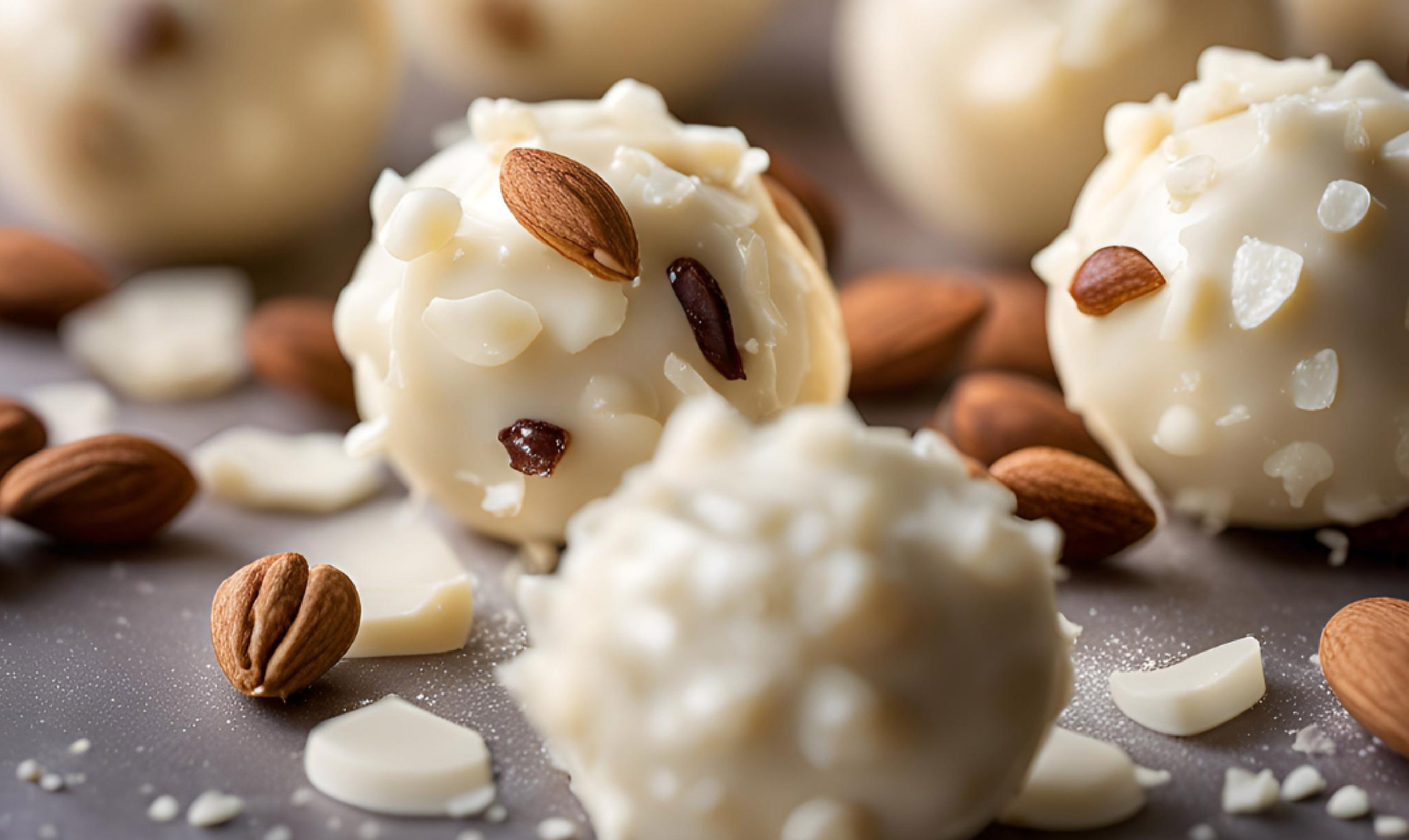 Bolitas de chocolate blanco con almendras